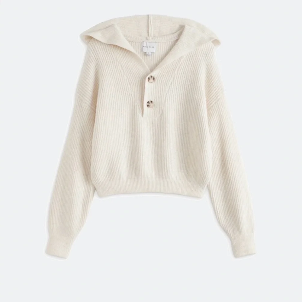 Pink Rose Cream Cowl Neck Sweater - Picture 6 of 6